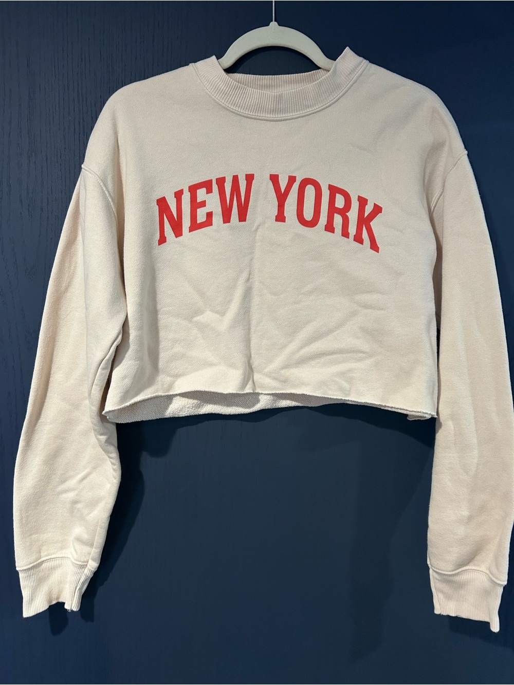 Forever 21 Cream Cropped Sweatshirt with Red NEW YORK Script